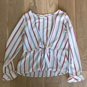 White pink and blue striped blouse